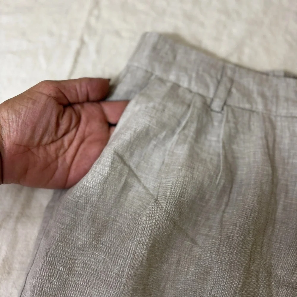 Quince Womens 100% Flax Linen Pants Size Small Tan Oatmeal Pleated Casual Preppy